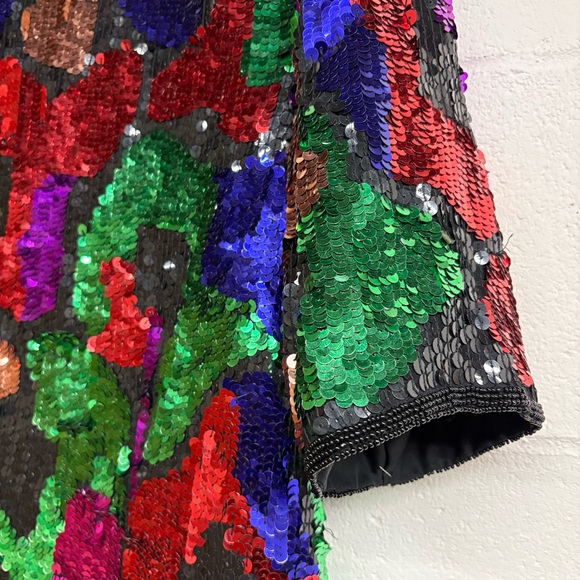 Vintage 80’s Colourful Beaded Sequin Silk Gown, 80’s NYE dress - Picture 3 of 13